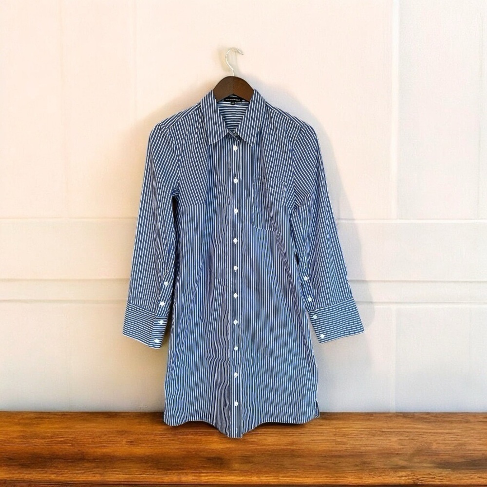 Universal Standard Shirt Dress Poplin Stretch Blue Stripe Button Up 4XS - Picture 2 of 13